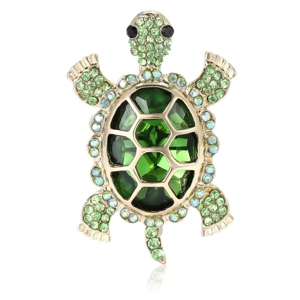 Turtle Crystal Green Brooch